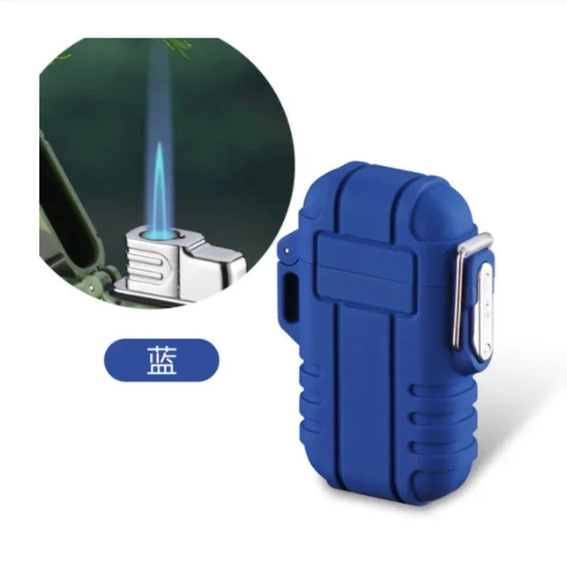 Outdoor Waterproof Lighter with Lanyard Portable Blue Flame Jet Lighter Butane Turbo Cigar Lighter Camping Wading Men's Gadgets