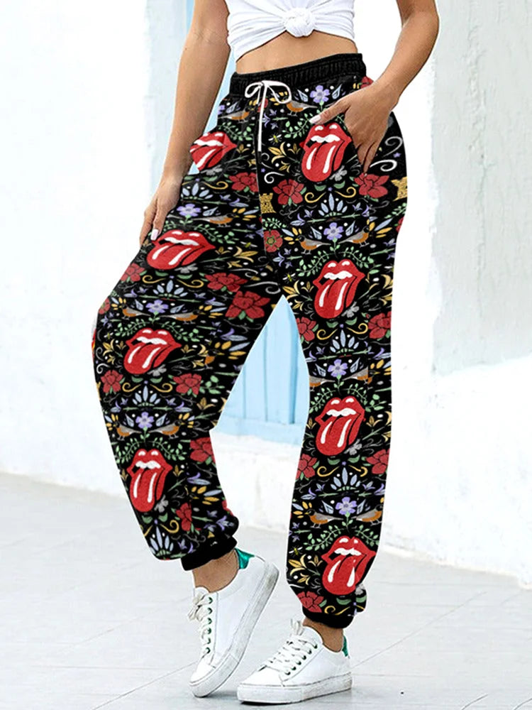 Sweatpants Pants For Women Summer Autumn 3D Print Bottom Pockets High Waist Sporty Gym Athletic Fit Jogger Female Trousers