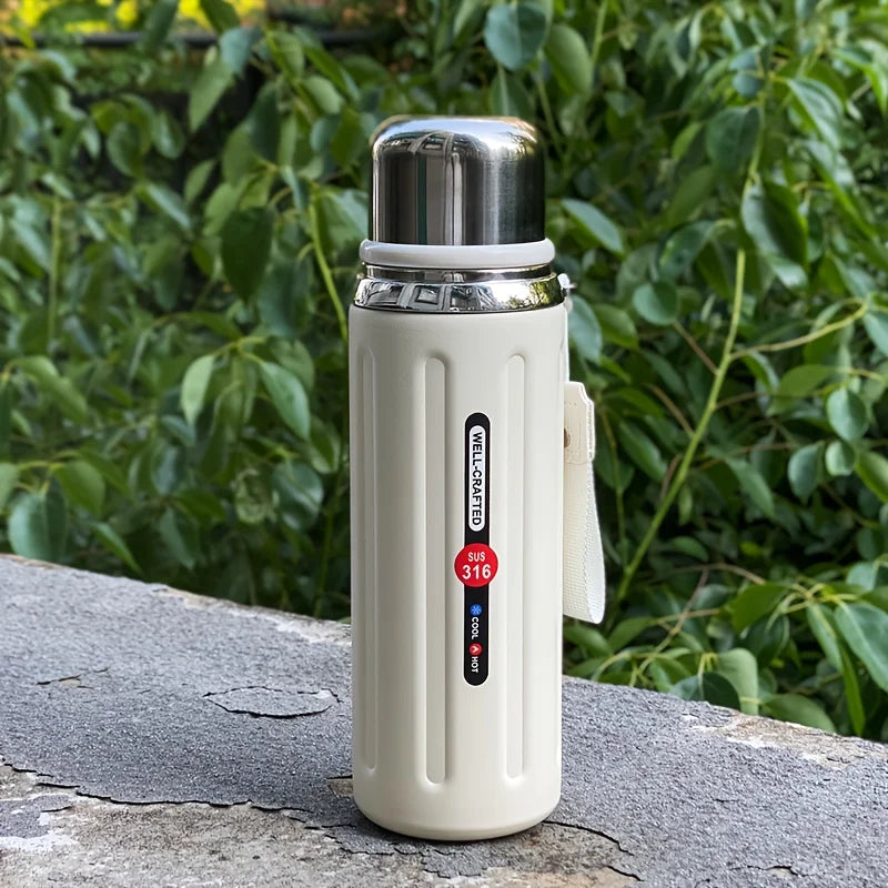316 Insulated Water Bottle Double-Wall Vacuum Insulated Reusable Cup with Leak-Proof Flip-Top Lid & Strap for Outdoor Gym