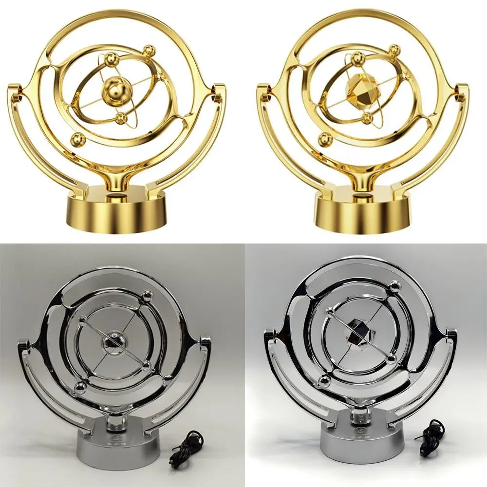 Portable Rotating Magnetic Wobbler Gold/Silver with Base Earth Perpetual Motion Model USB Battery Dual Use