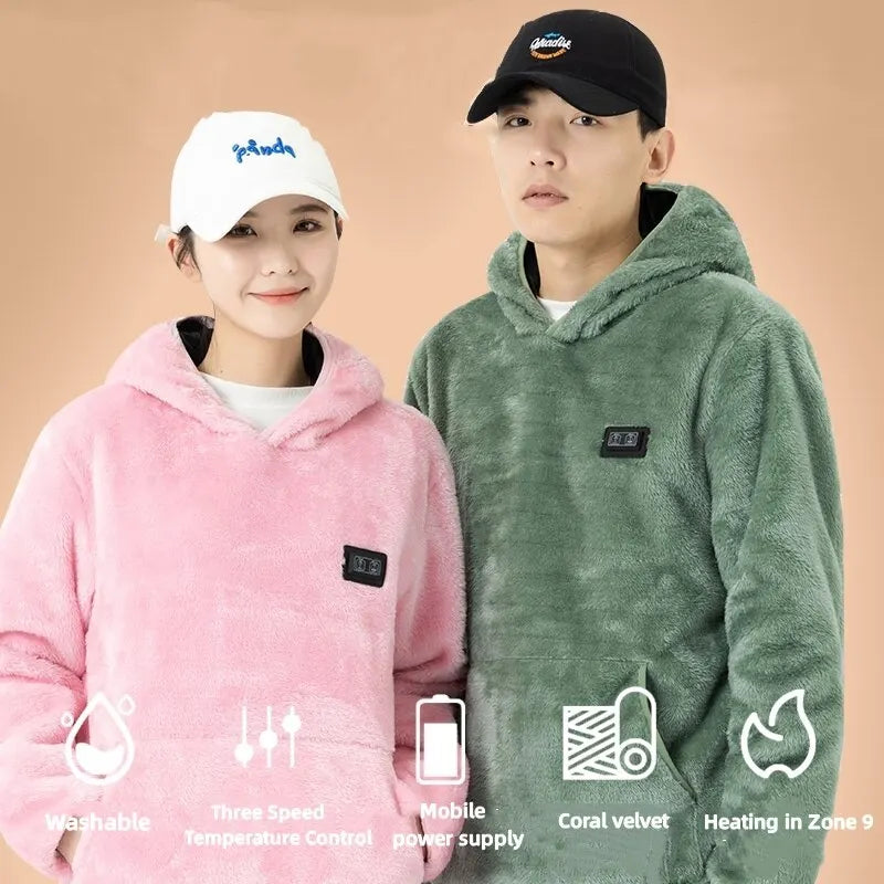 USB Infrared 9 Heating Areas Hoodies Sweater Winter Electric Heated Sweater Waistcoat For Sports Hiking Oversized M-6XL