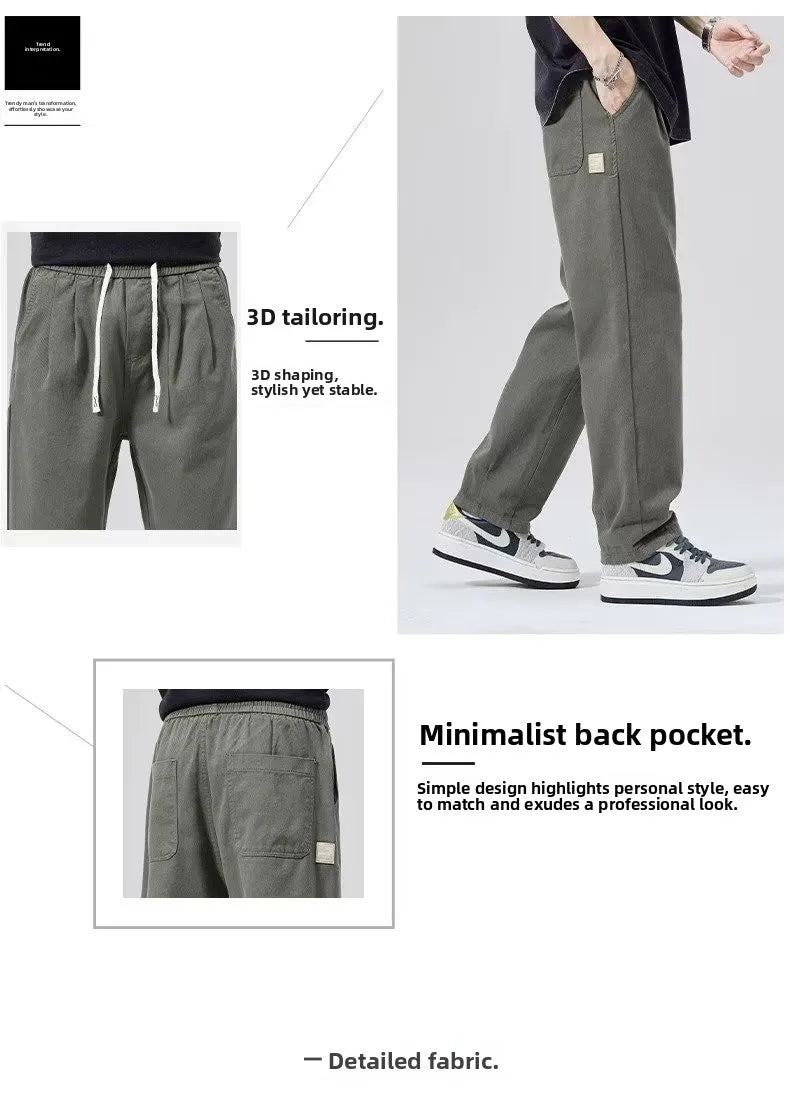 Spring Autumn Men's Loose Straight Leg Casual Sports Pants Trendy Brand Versatile Youthful Sle Long Pants Casual Trousers