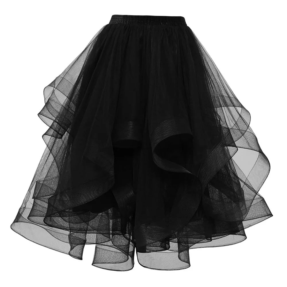 Fashion Tulle Skirt Spring Summer Women Irregular Mid-length Mesh A-line Skirt Women Solid Sweet Party Skirt Female Clothing