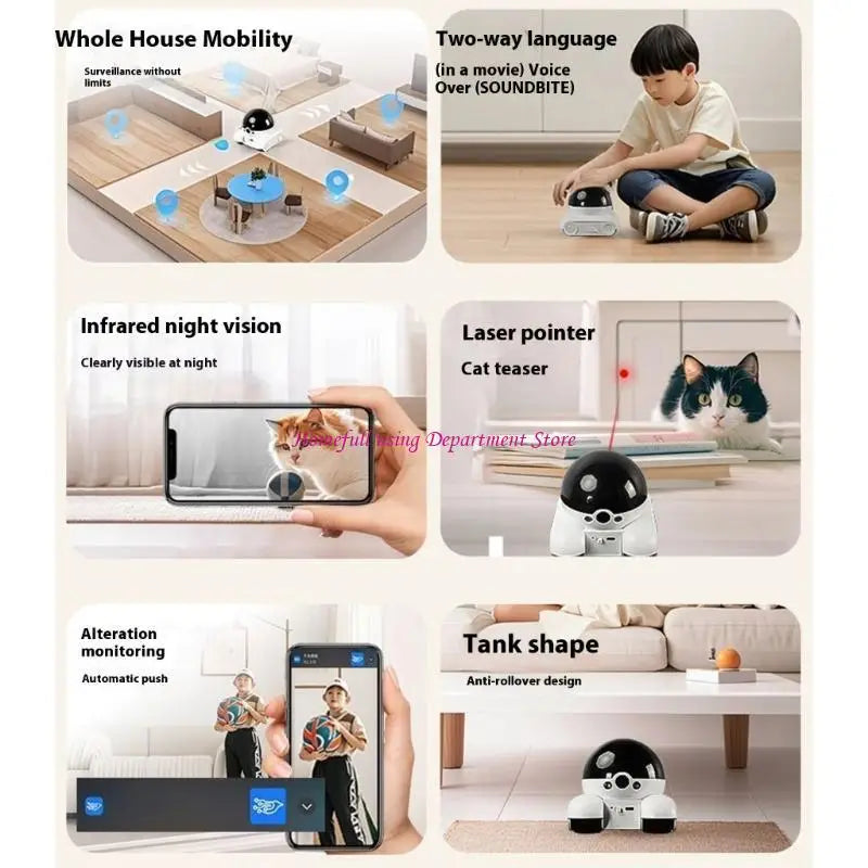 Treaded Wheel Pet Camera 1080P Real Time App Controlled For Pet Dogs Cats