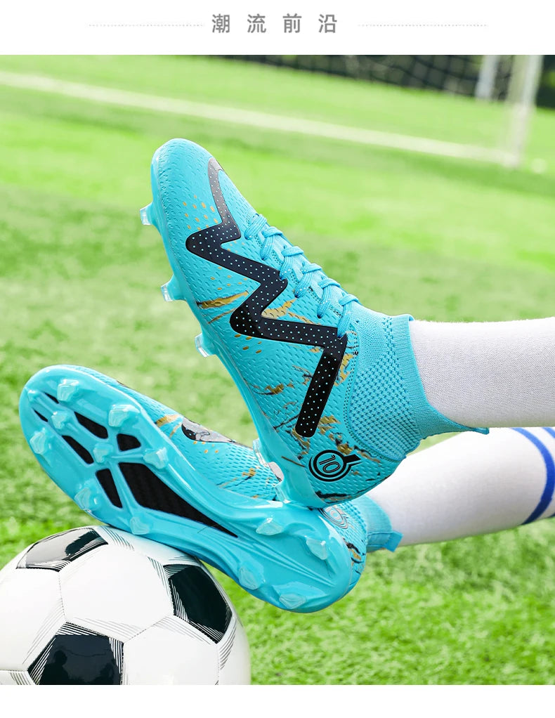 Adult Professional FG/TF Soccer Shoes Non-Slip Long Spike Football Boots Young Kids High Ankle Cleats Grass Soccer Sneakers ﻿