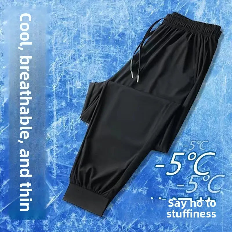 Summer Thin Ice Silk Casual Pants Men's Loose Large Size  Color Sports Sweatpants 13 Pieces Youth Fashion Loose Fit Long...