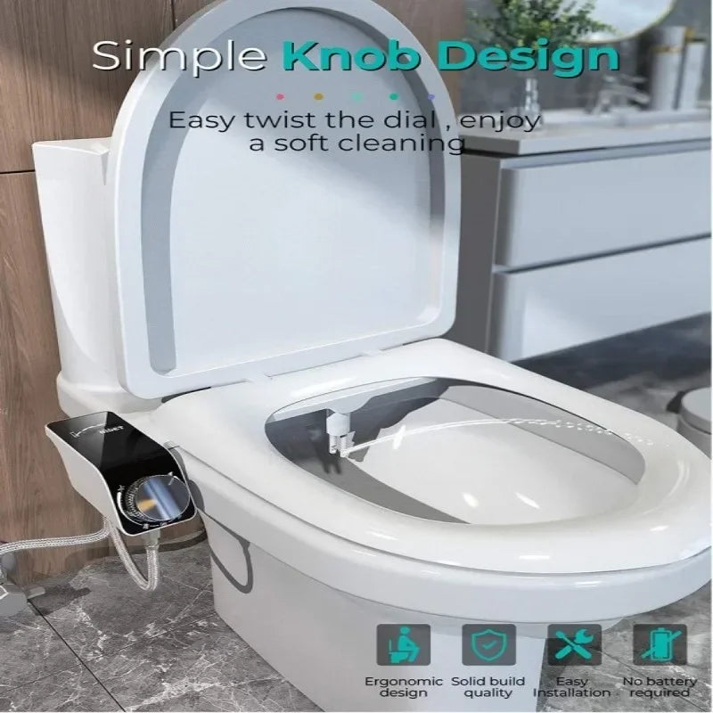 Non-Electric Bidet Hot Cold Warm Water for Toilet Seat- Self Cleaning Dual Nozzle Adjustable Pressure Water Bidet Toilet Seat
