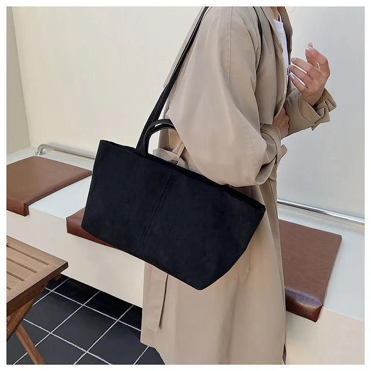Large Capacity Tote Women Bag Retro Faux Suede Shoulder Bag Quitting Designer Bags for Women Handbag Commuting Shopper Purses