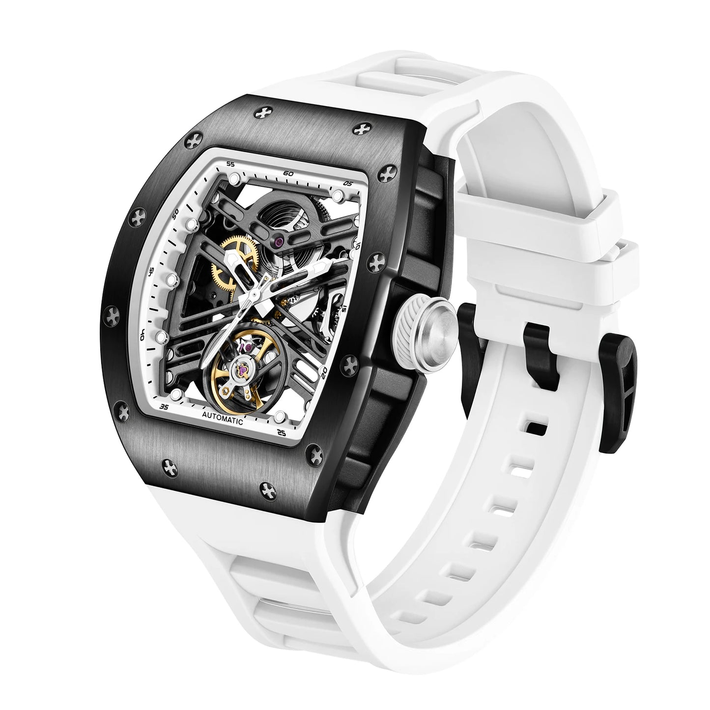 Automatic mechanical watch outdoors simple luxury watches waterproof wholesale skeleton leather mens watch gift