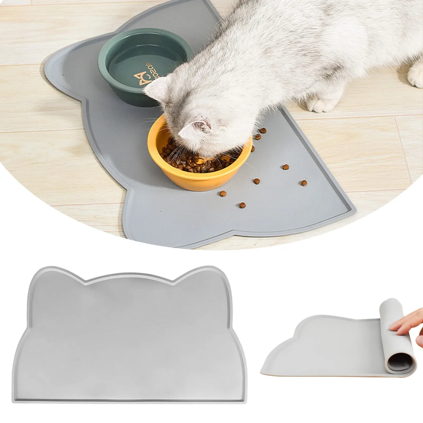 Pet Dirt Resistant Silicone Food Mat Portable Waterproof Leakproof Non-Slip Feeding Mat Bowl Mat Mat for Cats Dogs Pet Supplies
