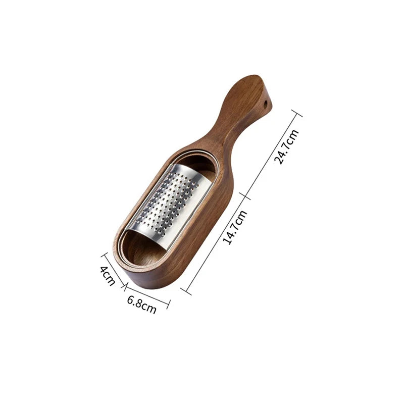 Handheld Stainless Steel Cheese Grater with Wood Handle Sharp Blades for Chocolate Fruits - Cheese Grating Tool with Storage Box