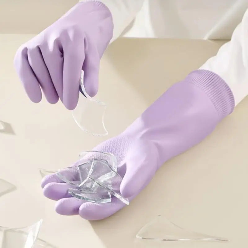 ♥Reusable Cleaning Gloves with Anti-Slip Palm Particles - Long-Sleeve Rubber Gloves for Kitchen, Dishwashing & Household Chores