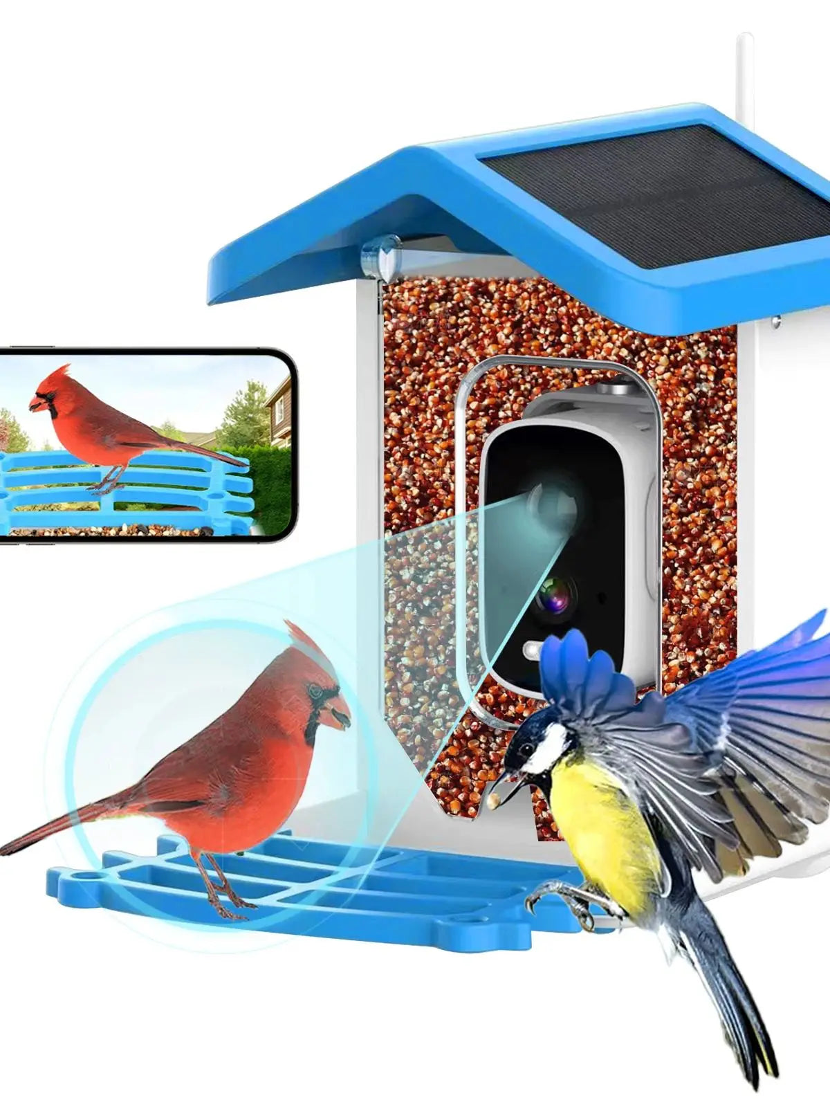 Solar Bird Smart Feeder AI Camera 5.0Megapixel Low Power Night Vision IP66 Waterproof WIFI 1.5L Capacity Feeder Camera Gift Box