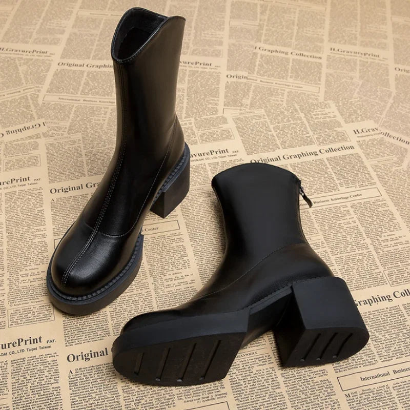 High Heel Women Ankle Boots Fashion High Quality Platform Shoes for Women British Style Brown Boot Comfor Women Waterproof Boots