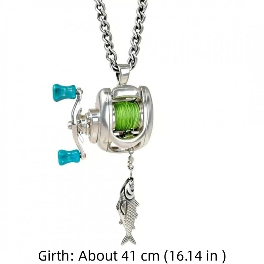 Neck Chain Luxury Fishing Reel Necklace Rotatable Exquisite Fishing Reel Ring High-end Pendant Men Neck Pendant Daily
