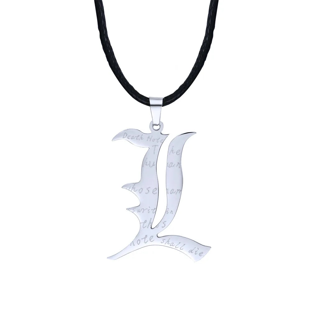 Anime Death Note L Lawliet Necklace Stainless Steel Old English Letter Pendant Beads Chain Necklaces Cosplay Jewelry Gift