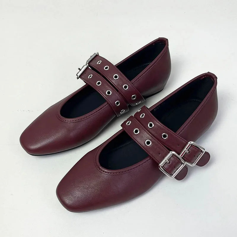 Female Footwear Round Toe Luxury Women Flats Mary Janes Shoes Shallow  Fashion Buckle Strap Ladies Ballet Flats Shoes
