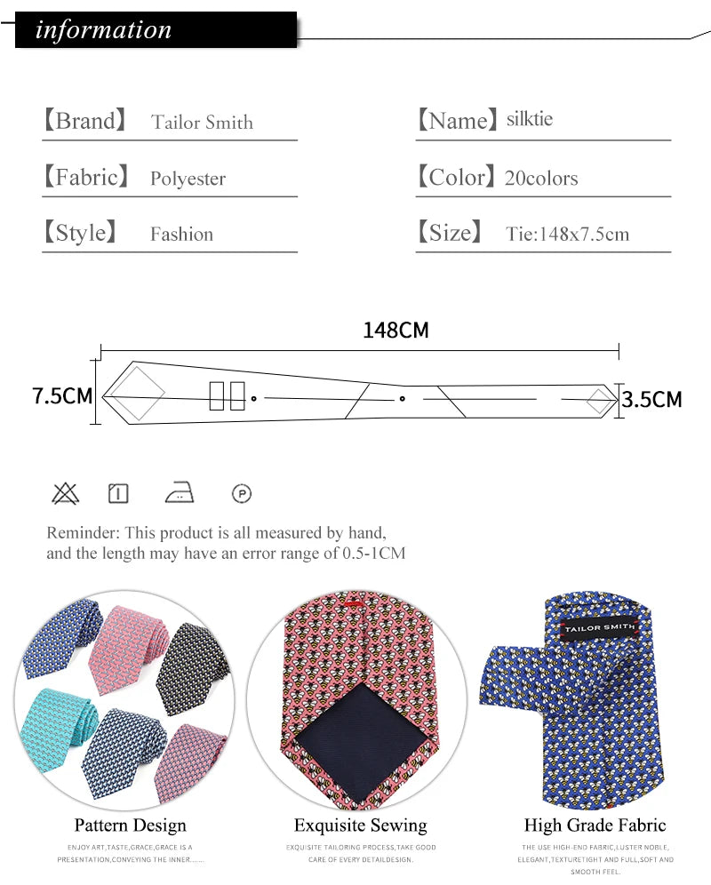 Tailor Smith 100% Silk Ties For Men Fashion Necktie With Bee butterfly sailboat  Animal Pattern Tie Father's Day Birthday Holida
