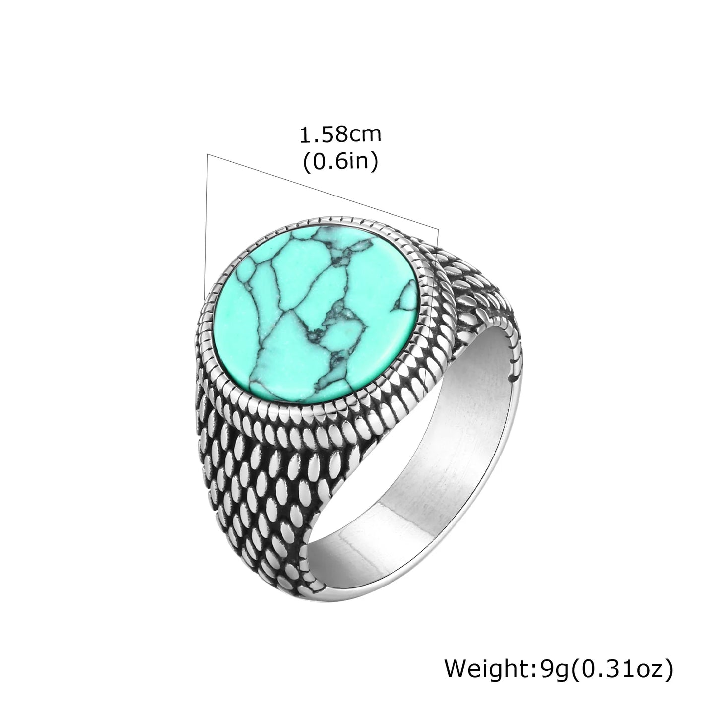 Geometric Turquoise Tiger Eyes Natural Stone Ring for Men, Chunky Stainless Steel Signet Rings, Fashion Punk Finger Jewelry Gift