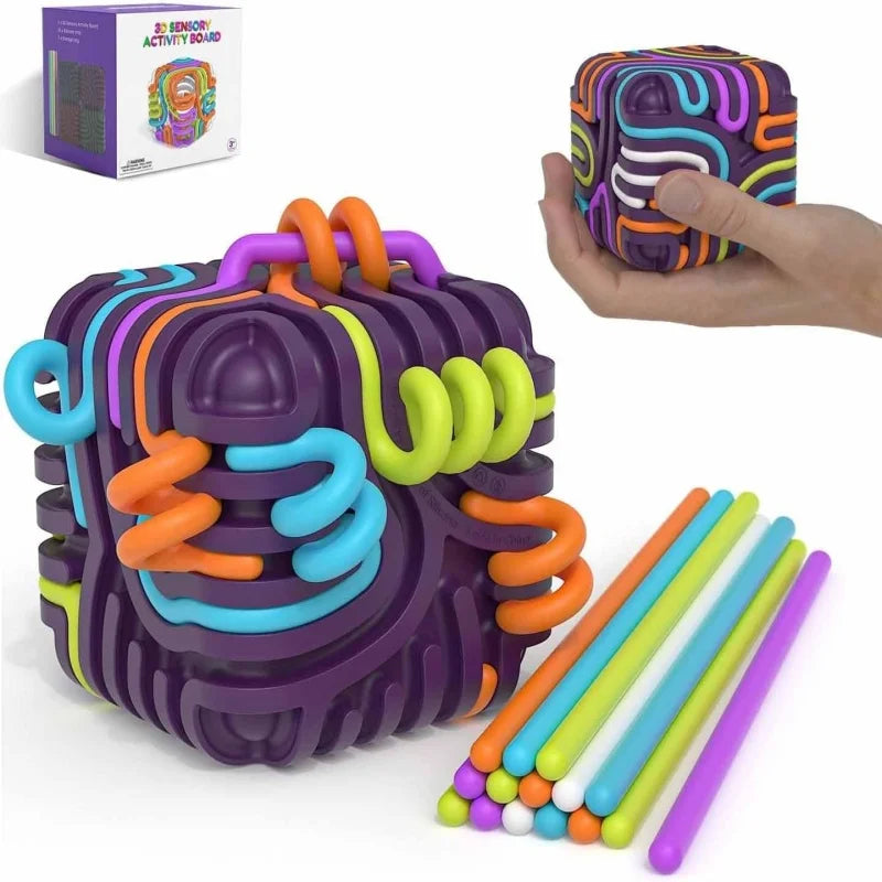 3D Silicone Activity Cube With15 Strings Sensory Fidget Toys For Autism ADHD Stress Relief Travel Toys Adults Kids Sensory Game