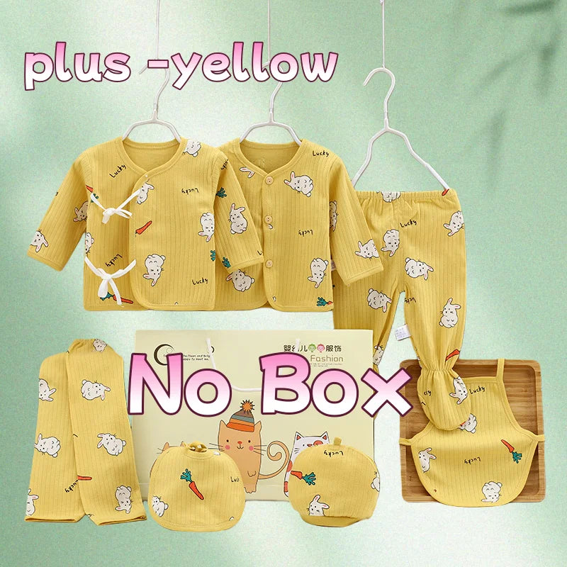 Newborn Baby Boy And Baby Girl Clothes cartoon long Sleeve Bodysuit+Pants+Hat 7pcs Set