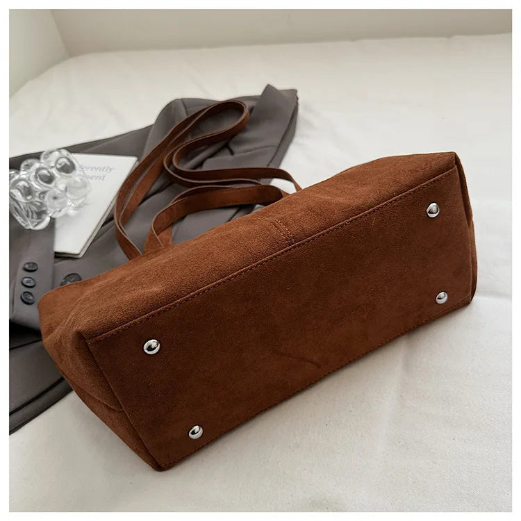 Large Capacity Tote Women Bag Retro Faux Suede Shoulder Bag Quitting Designer Bags for Women Handbag Commuting Shopper Purses