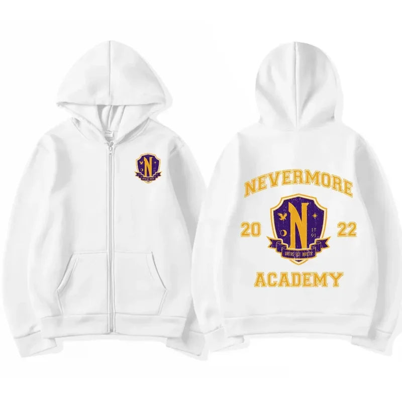 Nevermore Academy Wednesday Addams Zipper Hoodie Casual Fashion Zip Up Sweatshirts Women's Hoodie Top Spring Autumn Coats