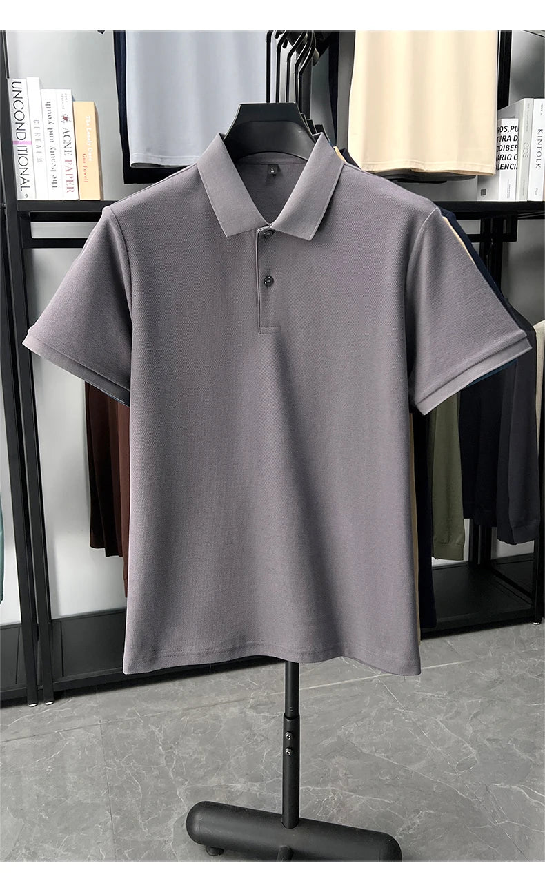 100% pure cotton men's short sleeve polo shirt high-quality classic solid color summer business casual comfort versatile T-shirt