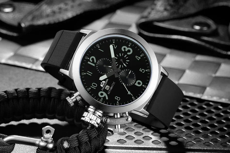 Automatic Watches for Men Mechanical Self Wind Rubber Boat Case Orange Blue Yellow Grey Fashion U Left Hand Reloj Hombre Baratos