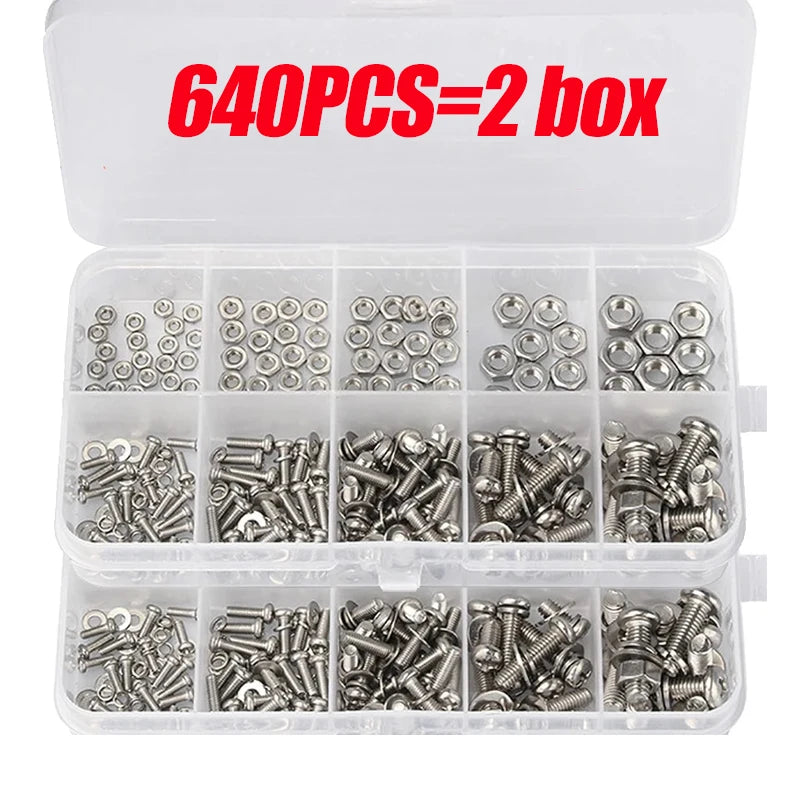 Stainless Steel Screws Nuts Set Cross Slotted Round Flat Washer Bolts Fasteners Nuts And Bolts Hardware Assortment Kits