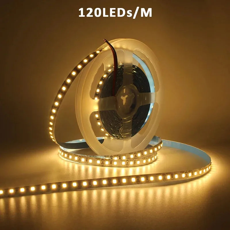 12V 24V 5m LED Strip Light 2835 120/180/240 LEDs Flexible Tape Bright 8mm PCB  Home Decoration
