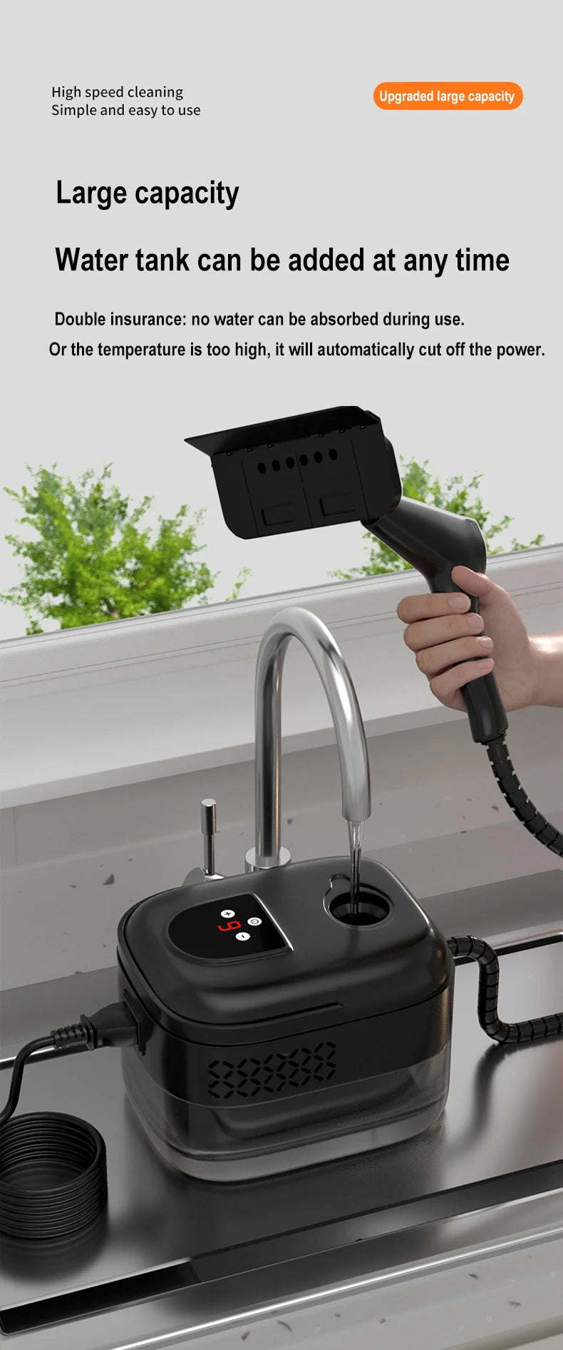 1500W Steam Cleaner High Temperature Pressure Washer with Remote control Steam Cleaning Machine For Home Kitchen Hood Car 1400ml