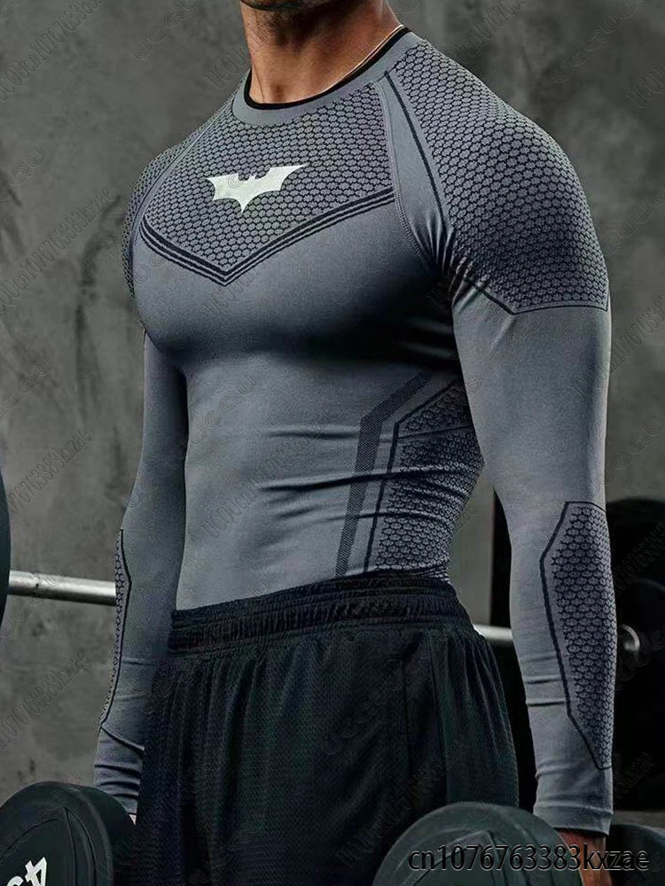 DC Batman Print Men's Sports Running Fitness Top Summer Breathable Quick Drying Long/Short Sleeve Classic Gym Tees Man Tops