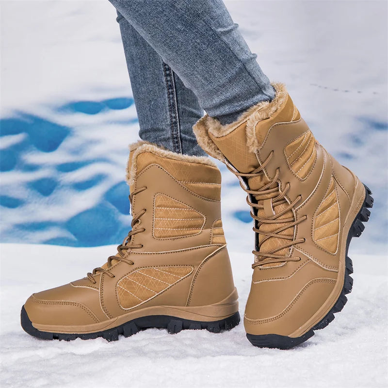 Men's Snow Boots for Men Casual Winter Shoes Platform Non-slip Warm Fur Ankle Boots Plush Combat Outdoor Hiking Motorcycle Boots