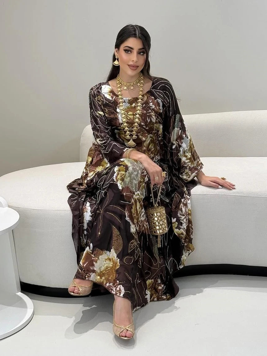 Muslim Dress for Women Chiffon Diamond Party Abaya Dresses Arab Long Robe Morocco Dubai Kaftan Vestidos Jalabiya Ramadan Eid