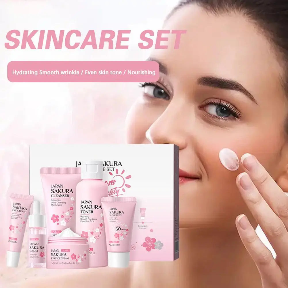 For Sakura Skin Care Sets Facial Cleanser Face Cream Serum Hydrating Firming Moisturizing Brightening Care Face Toner Kit J1F3