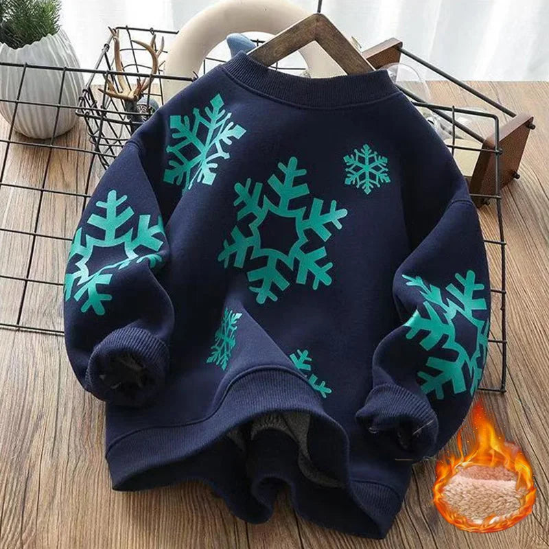 Boys Padded Thickened Hoodies Children Autumn Winter Bottoming Shirt Teenager Plus Velvet Sweatshirts Kids LambWool Clothing