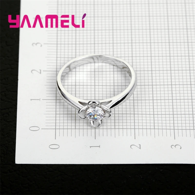 925 Sterling Silver Promise Jewelry Flower Cubic Zirconia Charms for Women Lady Wedding Engagement Ring