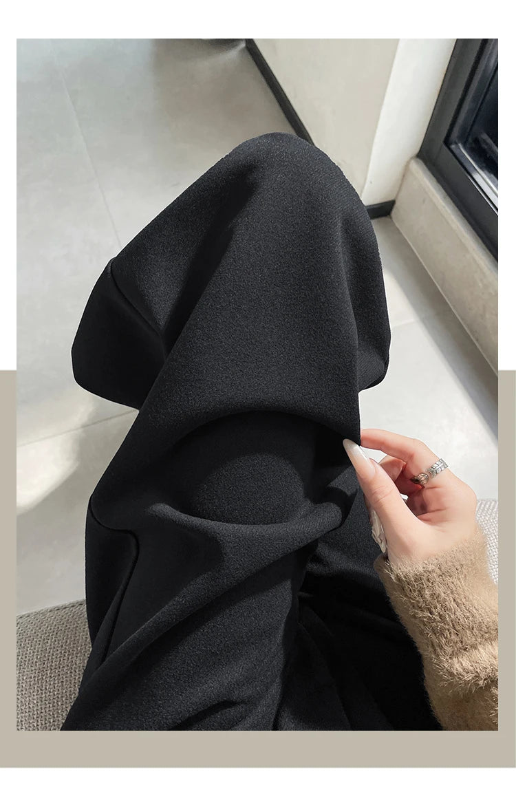 High Quality Woolen Suit Wide-leg Pants Women Fall Winter High-waisted Loose Trouser Female Chic Solid Thick Outwear Bottoms New