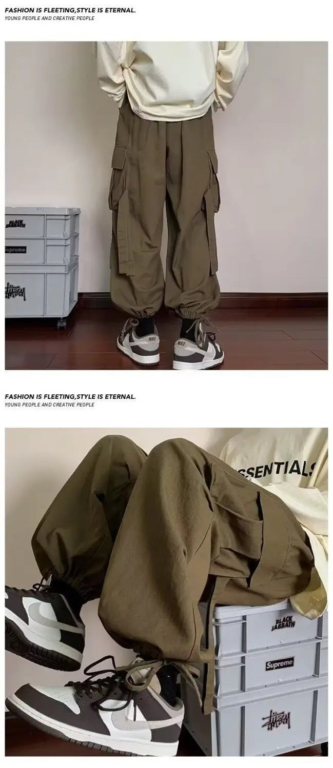 Spring and Autumn High Street Work Men's Thin Straight Wide Legs Fashion Trendy Sports Pants