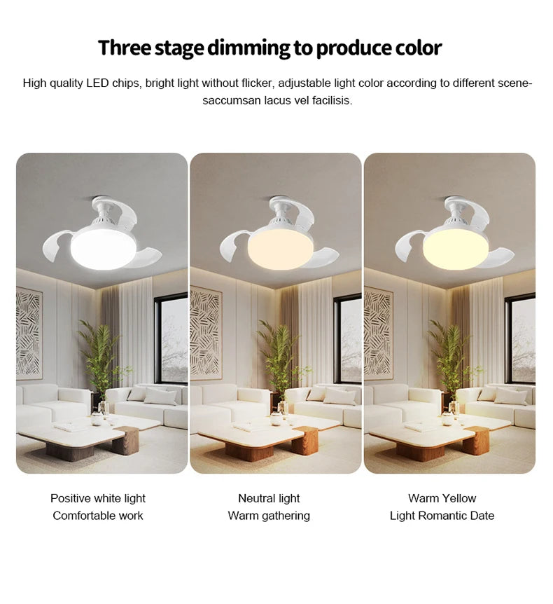 Ceiling Fan Light New Invisible Telescopic Blade Air Circulation Fans Silent Dimming Timed Room Decor Ceiling Fan with lighting
