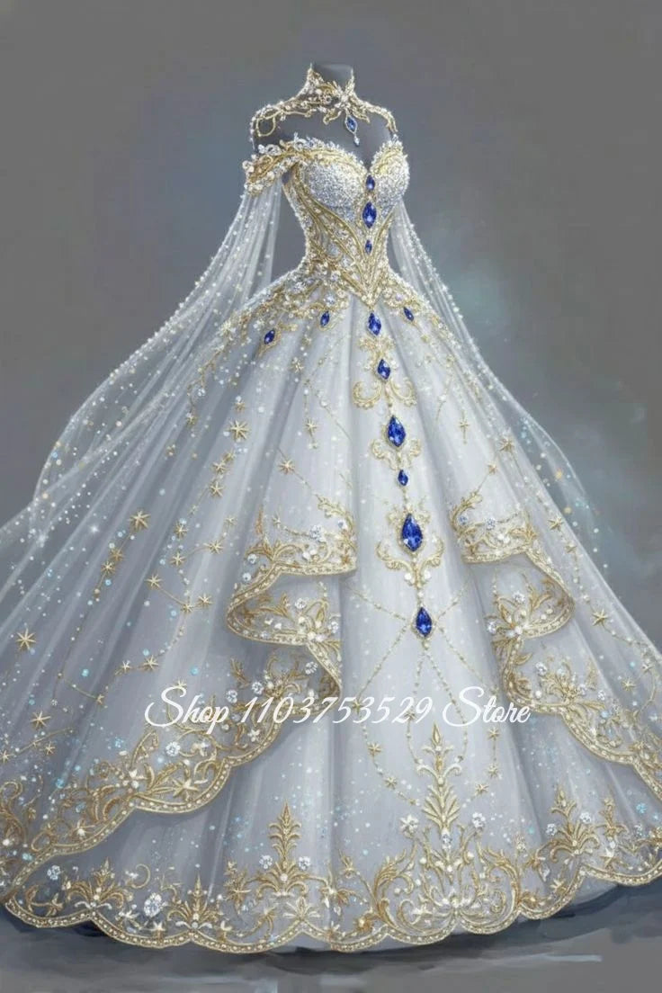 Glamorous Crystal Appliqué Dream Wedding Dress Customized Luxury Beaded Tulle Bridal Gown Formal Occasion Evening Gown Bridal