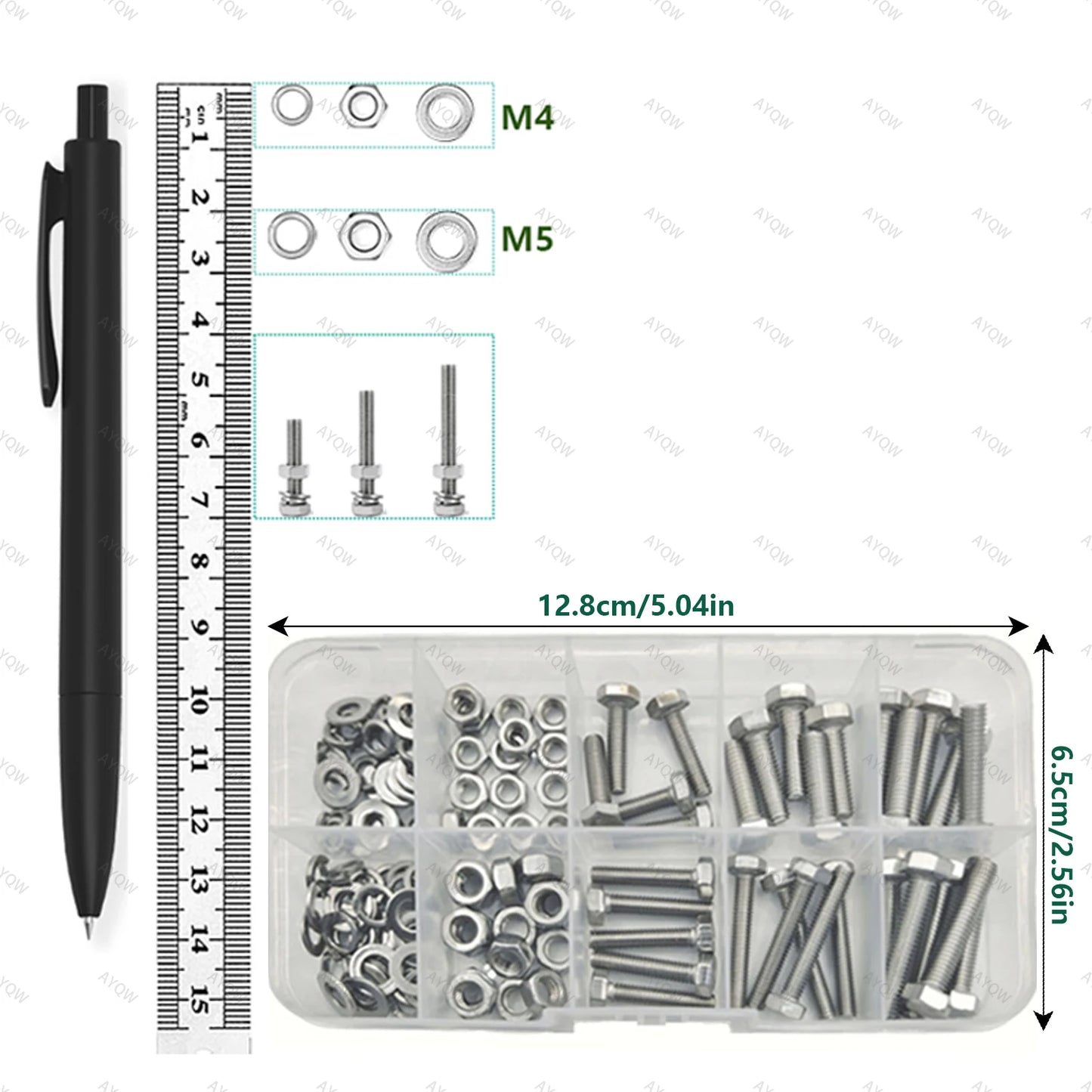 120/240/480pcs Stainless Steel Nuts and Bolts Assortment Kit, Including 6 Sizes Hex Bolts,Flat Washers, Lock Washers.