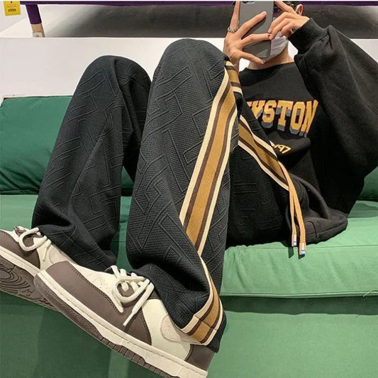 Man Sweat Pants Wide Leg Trousers Stripe Straight Men's Sweatpants Sport Athletic Track Tracksuit Bottoms Harajuku Trend Popular
