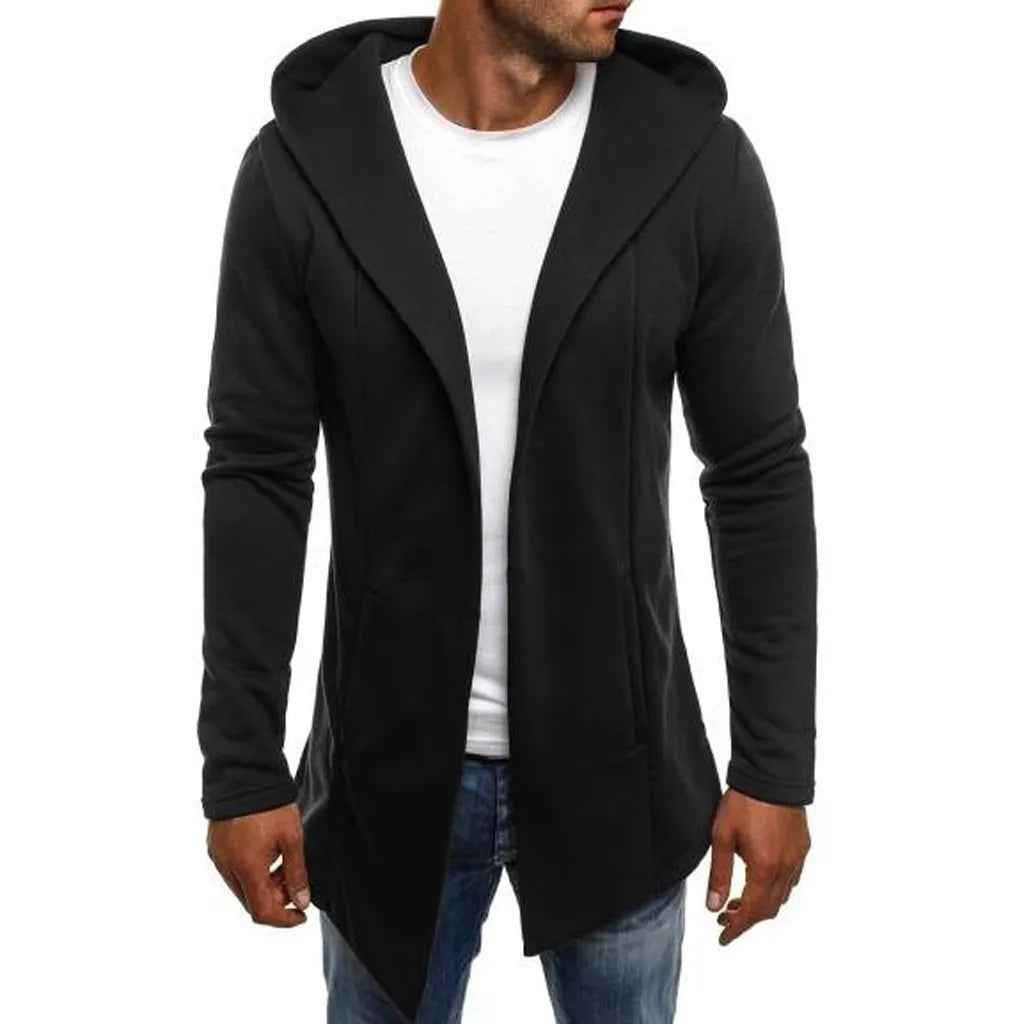 Men Splicing Solid Color Trench Coat Jacket Cardigan Hooded New Autumn Winter Fashion Trend Brand Long Hoodies Roupa Masculina