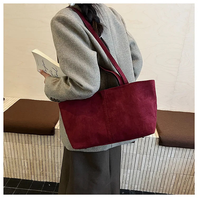 Large Capacity Tote Women Bag Retro Faux Suede Shoulder Bag Quitting Designer Bags for Women Handbag Commuting Shopper Purses