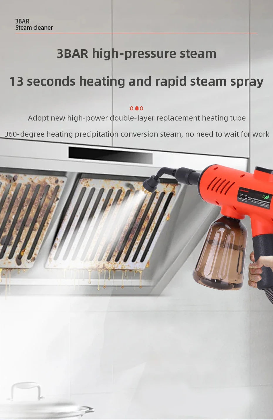 Handheld Steam Cleaner High-Pressure and High-Temperature Sterilization 1200W Household Air Conditioner Kitchen Hood Washer Gun