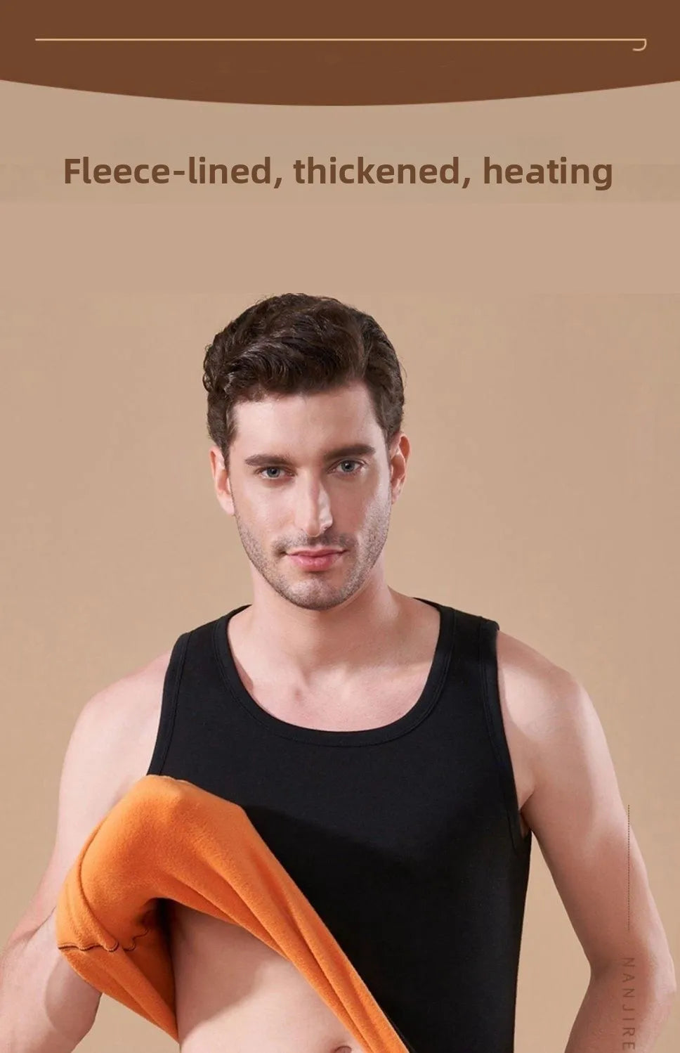 Men's Thermal Fce Lined Thiened Vest Warmth Inner Wear Slim Fit Anti-Cold Home Clothes Single Layer Knitted Fabric round...