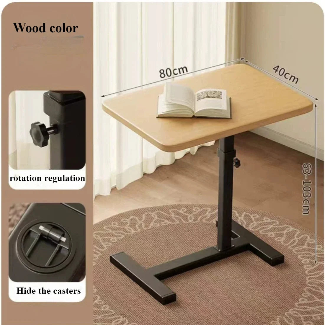 Stainless Steel Small Edge Table Bedside Table Household Mobile Desk Bedroom with Wheels Easy Lifting Learning Desk Workbench
