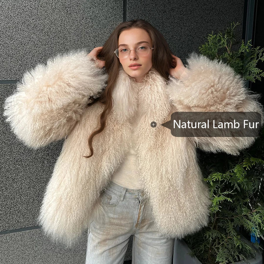Natural Sheepskin Coat With Stand Collar Natural Sheep Fur Coat Full Skin Lamb Fur Jacket Best Selling Women's Leather Jacket
